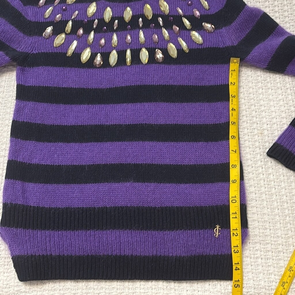 JUICY COUTURE vintage wool cashmere mohair sweater crystals black purple size XS - Picture 12 of 14